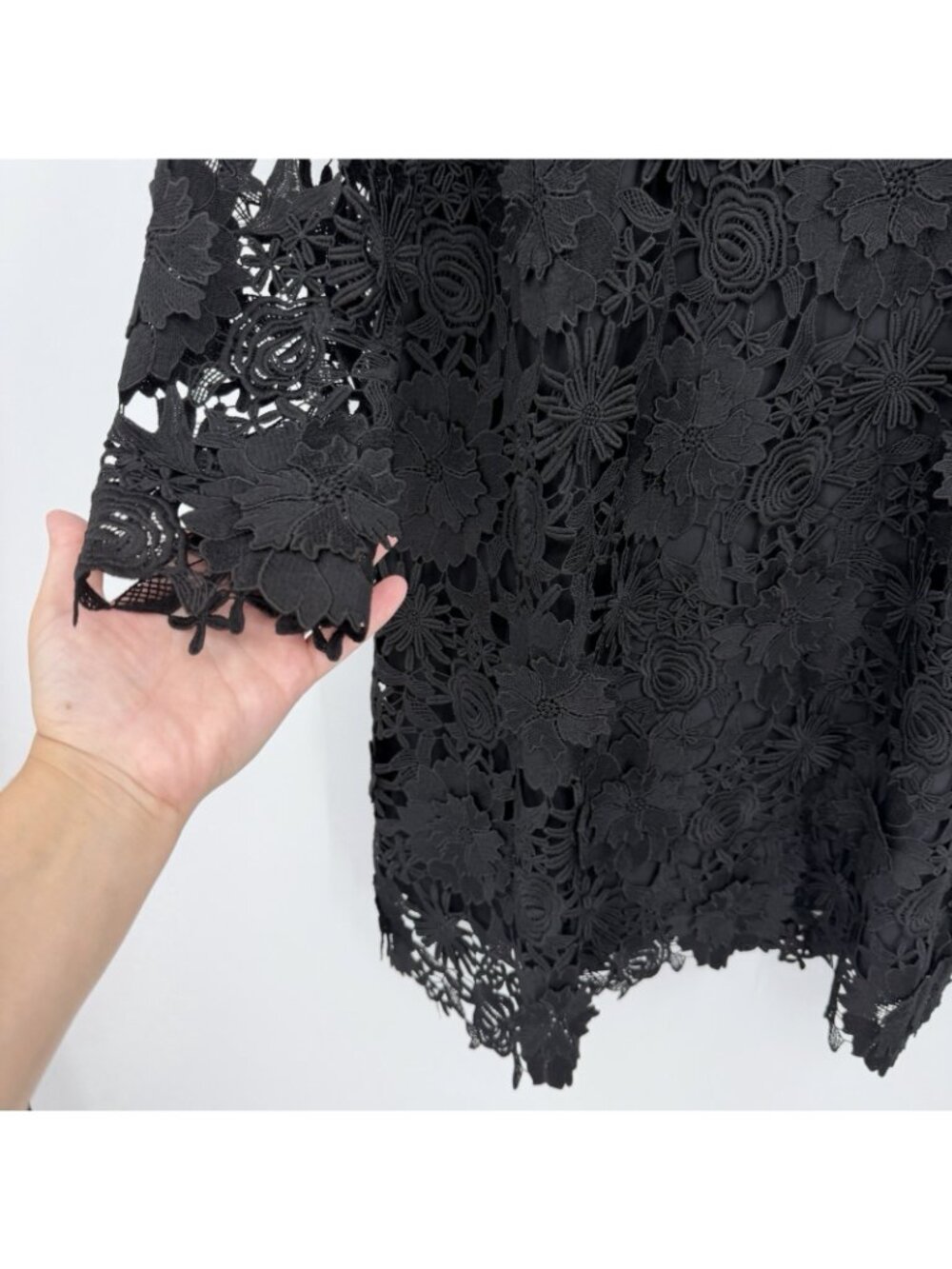 Tuckernuck Black Guipure Lace Daphne Dress XL Ruffle Collar Bow Cocktail Party - Picture 4 of 9